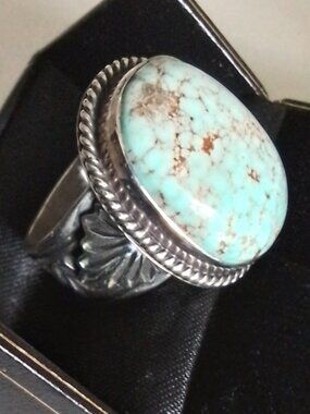 SUNSHINE REEVES Dry Creek Turquoise Sterling Silver Ring Size 11.5 Navajo
